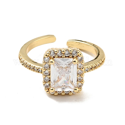 Прямоугольное открытое кольцо-манжета из прозрачного кубического циркония RJEW-G251-11G-1