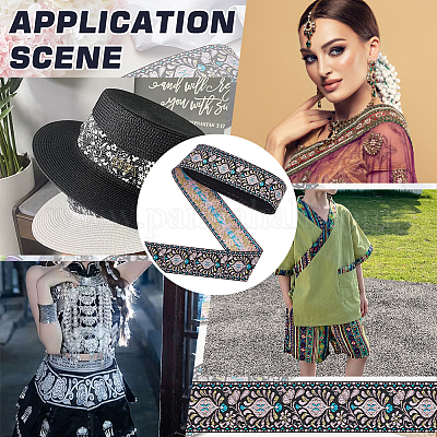 10 ярд полиэфирной жаккардовой ленты в этническом стиле с цветком OCOR-WH0078-185B-1