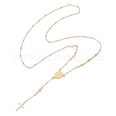 Четки с подвеской в виде креста из нержавеющей стали 304 NJEW-JN05415-1