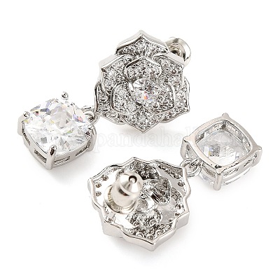 Серьги-гвоздики из латуни с микропаве и кубическим цирконием EJEW-I304-12P-02-1