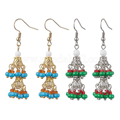 2 пара двухцветных сережек-подвесок из нержавеющей стали 304 EJEW-MZ00130-1