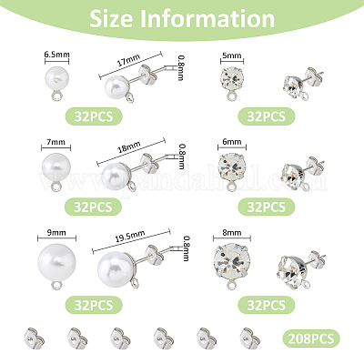 Наборы сережек-гвоздиков из нержавеющей стали 304 со стразами и жемчугом DIY-FH0007-17-1