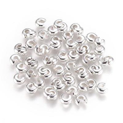 20pc 4x3.5mm Brass Crimp Bead Covers, Silver