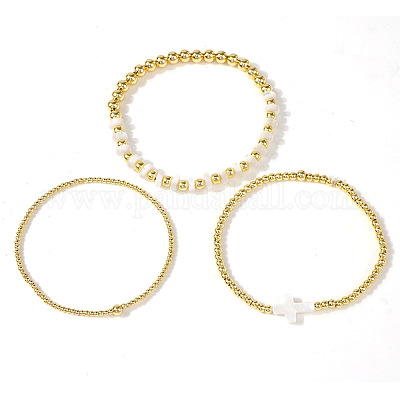 3шт 3 стиля латунные круглые бусины эластичные браслеты для женщин VH3175-1