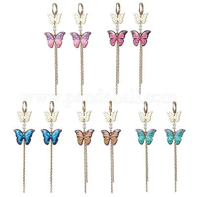 Серьги с подвеской в форме бабочки из сплава EJEW-JE05642-1