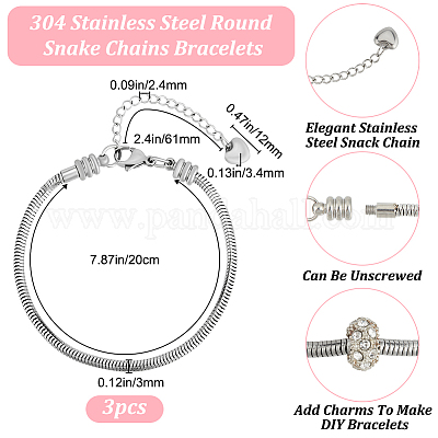 3 шт. браслеты-цепочки в виде змейки из европейской нержавеющей стали 304 STAS-BBC0004-60-1