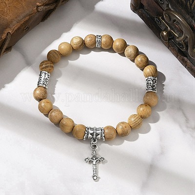 Браслеты с подвесками из сплава крестов BJEW-JB12357-01-1