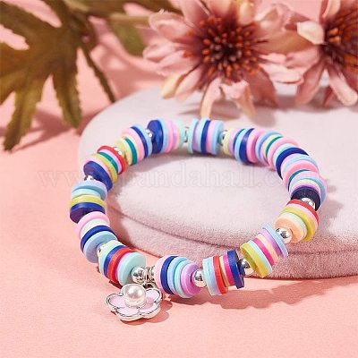 Polymer Clay Beads, Rainbow Smiley Face Flowers (16 Strand)