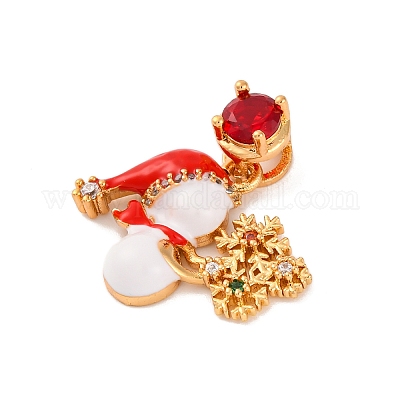 Рождественские тематические латунные подвески с микропаве и кубическим цирконием KK-C076-27G-07-1