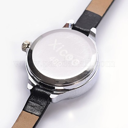 合金牛革革日本の動き機械腕時計  防水  ステンレス製の留め金付き  ブラック  プラチナ  200x6mm  ウォッチヘッド：28x25x9mm  ウオッチフェス：19mm X-WACH-F007-05B-1