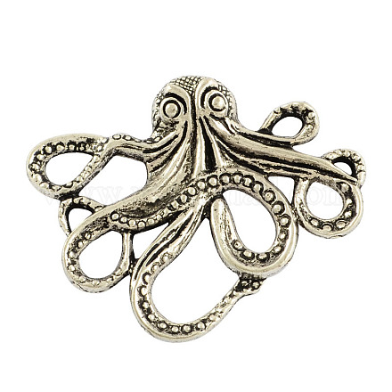 Tibetan Style Alloy Octopus Cabochons TIBEP-A15656-AS-RS-1