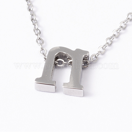 304 colliers pendentif lettre initiale en acier inoxydable NJEW-M168-N-1