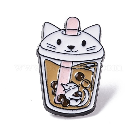 Pasador de esmalte de gato y taza de té de burbujas JEWb-O006-A04-1