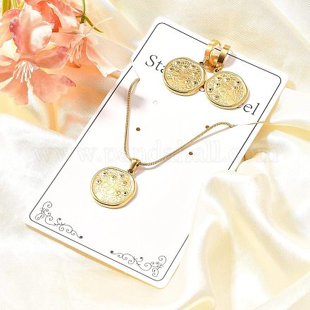 Комплект из ожерелий и серег-колец из нержавеющей стали 304 и страз для женщин SJEW-C007-04B-G-1