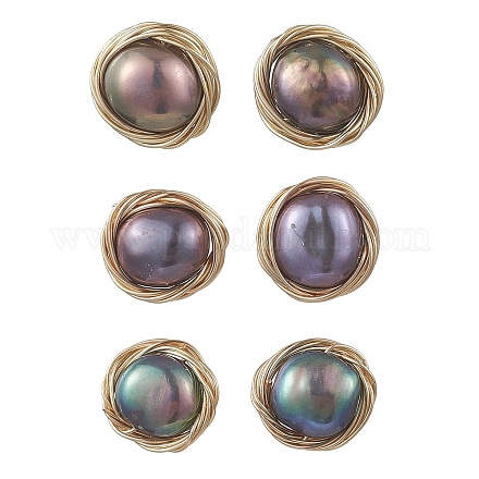Плоские круглые серьги-гвоздики из натурального культивированного пресноводного жемчуга EJEW-JE06698-1