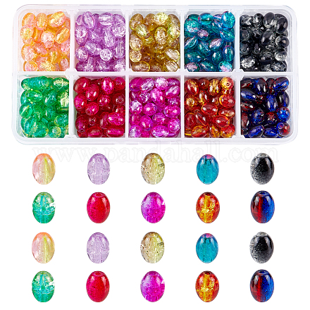 SUPERFINDINGS 400~500pcs 10 Colors Oval Glass Beads 8x5.5~6mm Transparent Crackle Glass Beads for Bracelet Necklace Earrings Jewelry Making DGLA-FH0001-02A-1