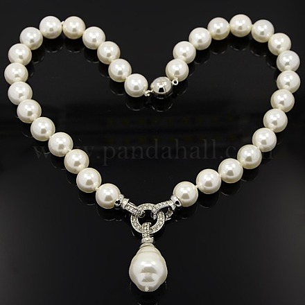Trendy Mother's Day Gifts Shell Pearl Beaded Necklaces for Women NJEW-M004-01H-1