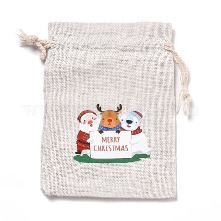 クリスマスコットンクロス収納ポーチ  長方形巾着袋  キャンディーギフトバッグ用  メリークリスマス  言葉  13.8x10x0.1cm ABAG-M004-02J-1