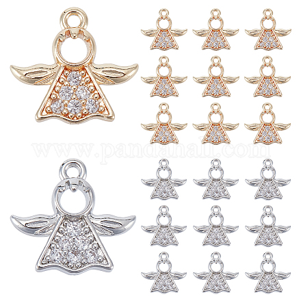 Ph pandahall 20 pièces breloques d'aile d'ange en zircone cubique pendentifs d'angle en argent doré avec boucles pendentifs d'ange pendentifs d'angle de noël pour la fabrication de bijoux collier boucles d'oreilles porte-clés KK-PH0009-43-1