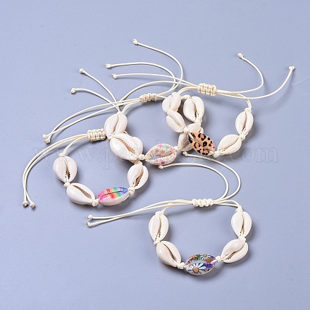 Verstellbare geflochtene Perlenarmbänder aus Kaurimuschel BJEW-JB04272-1