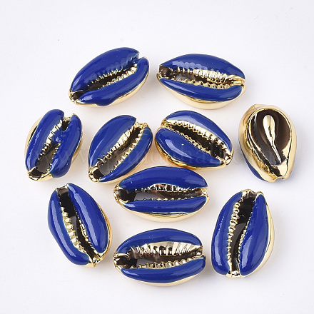 Electroplated Cowrie Shell Beads X-SSHEL-T008-11G-01-1