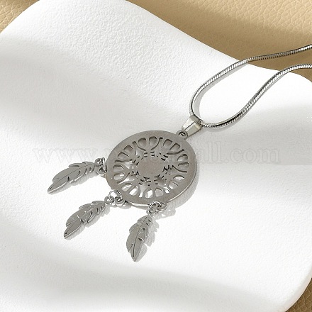 Ожерелья из плетеной сетки/сетки с подвесками из перьев Bohemian 201 из нержавеющей стали NJEW-P327-07P-A-1