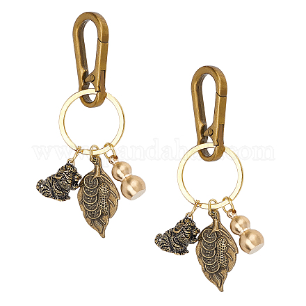SUPERFINDINGS 2pcs 10.8cm Tiger with Leaf and Gourd Keychain Brass Keychain with Iron Key Rings Antique Bronze Feng Shui Gourd Tiger Keychain for Key Ring Handbag Tote Purse Backpack Bag KEYC-FH0001-06-1