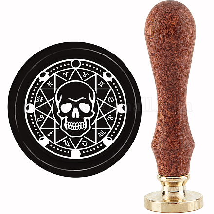 CRASPIRE Skull Wax Seal Stamp Twelve Constellations Sealing Wax Stamp 30mm/1.18inch Removable Brass Head Sealing Stamp with Wooden Handle for Halloween Invitations Cards Gift Wrap AJEW-WH0184-0523-1