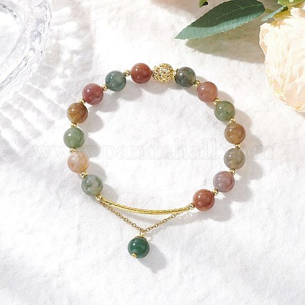 Браслеты из натурального индийского агата с круглыми бусинами BJEW-JB11925-01-1