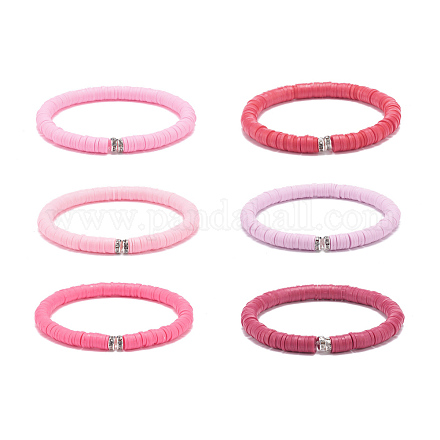 6 pièces 6 couleurs à la main en argile polymère heishi surfeur ensembles de bracelets extensibles BJEW-JB08690-1