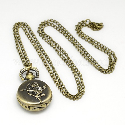 Alliage plat rond avec pendentif cupidon/chérubin collier montre de poche à quartz X-WACH-N011-41-1