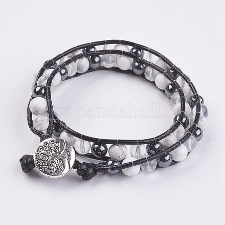 Natural Lava Rock and Howlite and Hematite Beads Wrap Bracelet BJEW-JB03611-01-1
