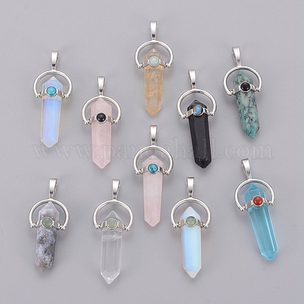 Natural & Synthetic Mixed Gemstone Pointed Pendants G-C183-M1-1