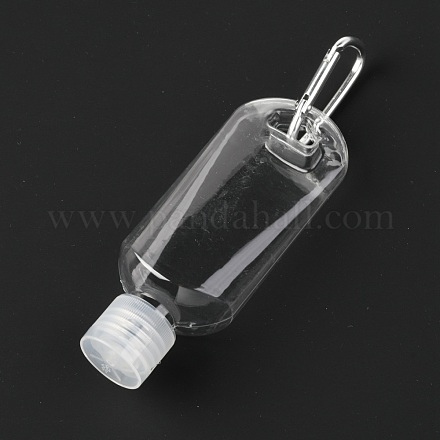 キーホルダー付き50mlポータブルペットトラベルボトル  フリップキャップ付きの漏れ防止スクイズボトル  透明  14.5cm  容量：50ml（1.69fl.oz） KY-H006-01C-1