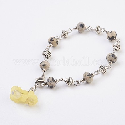 Natural Dalmatian Jasper Charm Bracelets BJEW-JB03656-01-1