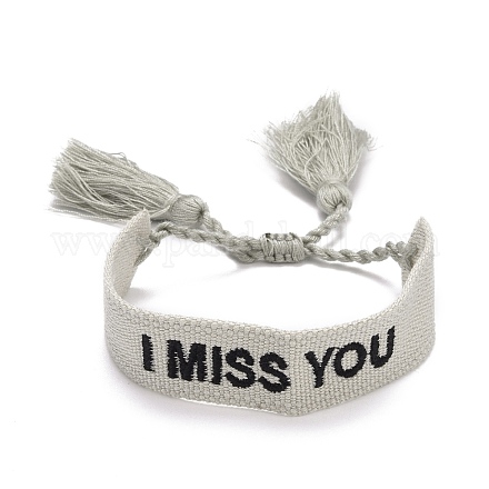 Mot tu me manques bracelet tressé en polycoton (polyester coton) avec breloque pompon BJEW-F429-10-1