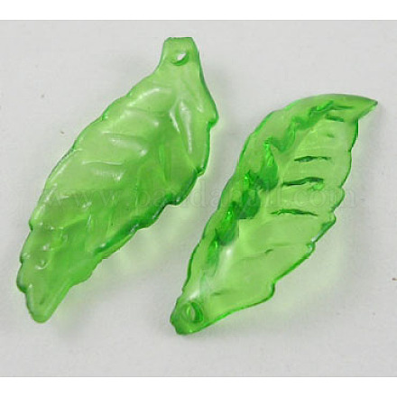 透明なアクリルパーツ  葉  グリーン  約27~30mm長  10 mm幅  厚さ2mm  穴：1.5mm X-DBLA221-9-1