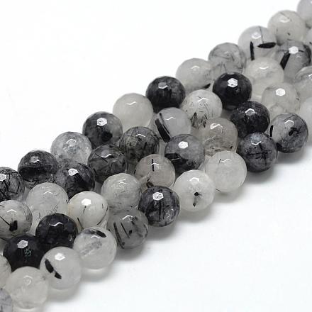 Natural Black Rutilated Quartz Beads Strands G-R447-10mm-03-1