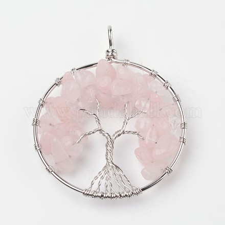 Arbre de vie rose naturelle quartz gros pendentifs X-G-L455-D07-1