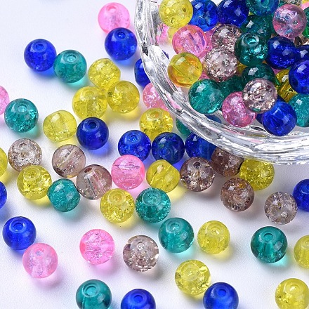 Perles de verre craquelé peintes DGLA-X0006-6mm-04-1