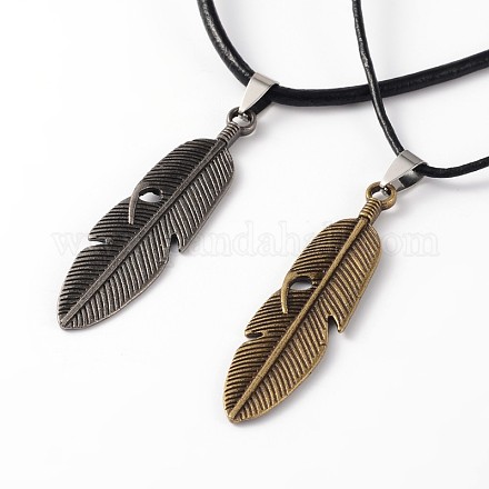 Feather Couples Leather Pendant Necklaces for Valentine's Day NJEW-P127-048-1