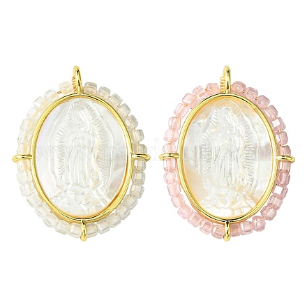 2 шт. подвески из латуни с микропаве из кубического циркония и ракушек KK-CJ0003-03-1