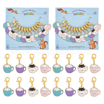 NBEADS 24 Pcs Cup with Cat Stitch Markers HJEW-AB00120-1