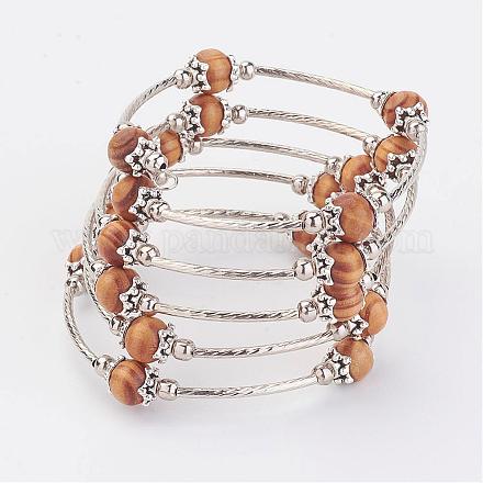 Five Loops Wrap Wood Beads Bracelets BJEW-JB02919-1