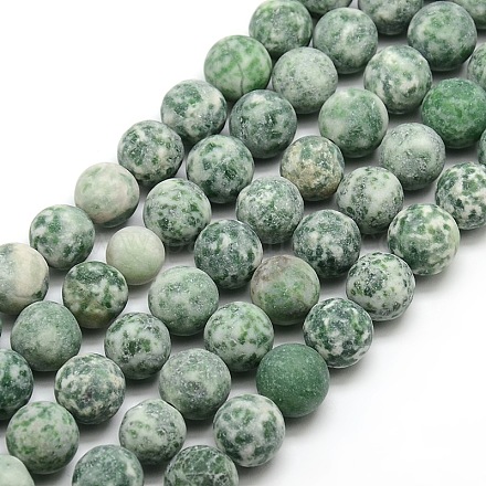 Tache verte naturelle givrée jasper brins de perles rondes G-M064-14mm-10-1