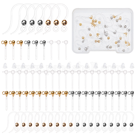 DICOSMETIC 160Pcs 2 Colors Clear Stud Earring Plastic Ear Wire Hooks Metal Head Resin Pin Ear Studs with Loops French Fish Hooks with Ball Dots with Ear Nuts for DIY Jewelry Earrings Making DIY-DC0001-66-1