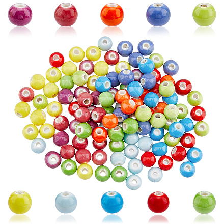 HOBBIESAY 200Pieces 8mm Porcelain Beads 10 Colors Chinese Round Ceramic Beads DIY Round Craft Beads Colorful Spacer Beads Loose Beads for Handmade Jewelry Making Bracelets Necklace Making Arts PORC-HY0001-07-1