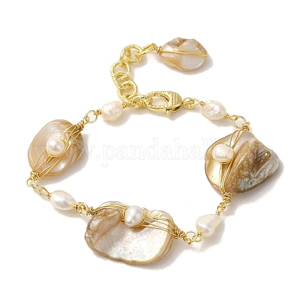 Pulseras de eslabones de perlas y conchas naturales BJEW-C051-01G-1