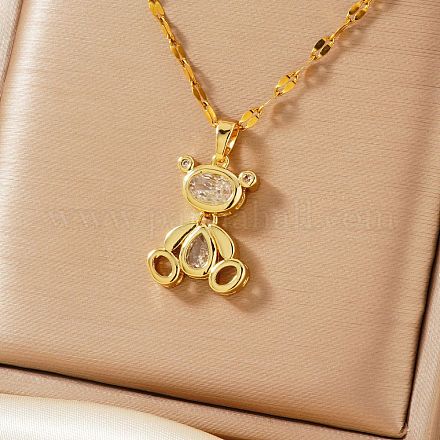 Милые 3D-ожерелья с подвеской в виде медведя из латуни с прозрачными кубическими цирконами для женщин CY9372-2-1