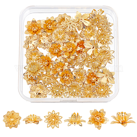 Superfindings 36 pz 3 tappi di perline di fiori in ottone 3d in stile KK-FH0002-48-1